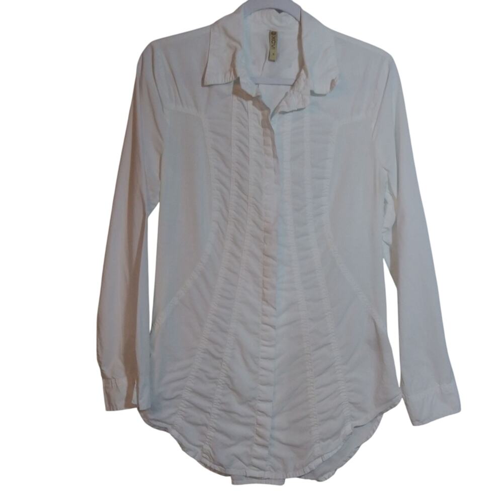 XCVI Elegant White Button Up Tunic Blouse Corset Back Size Small